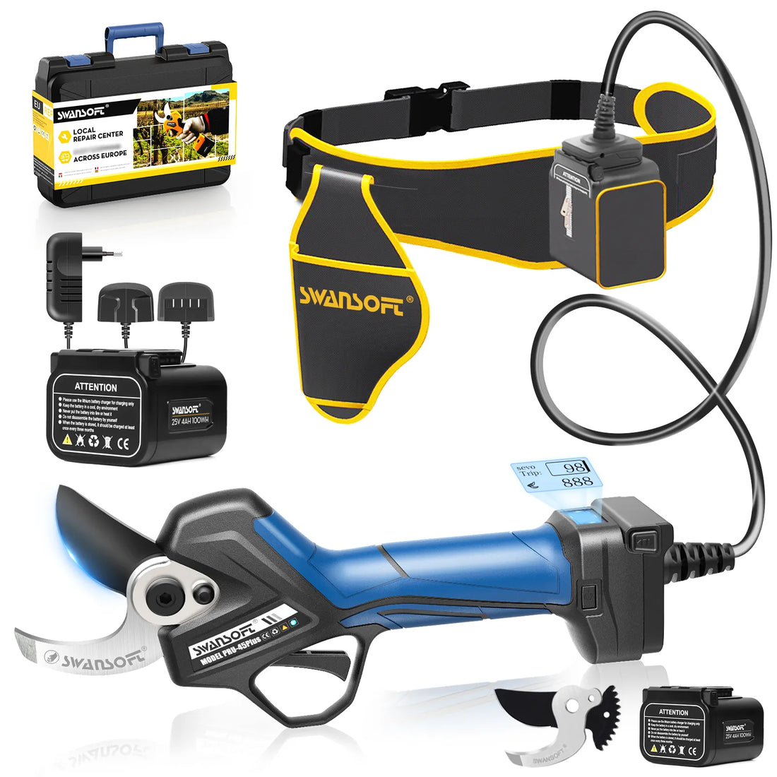 Foarfecă Electrică Profesională Swansoft PRU-45  PLUS(45mm) - Motor 1150W, Kit Rucsac, 2 Acumulatori
