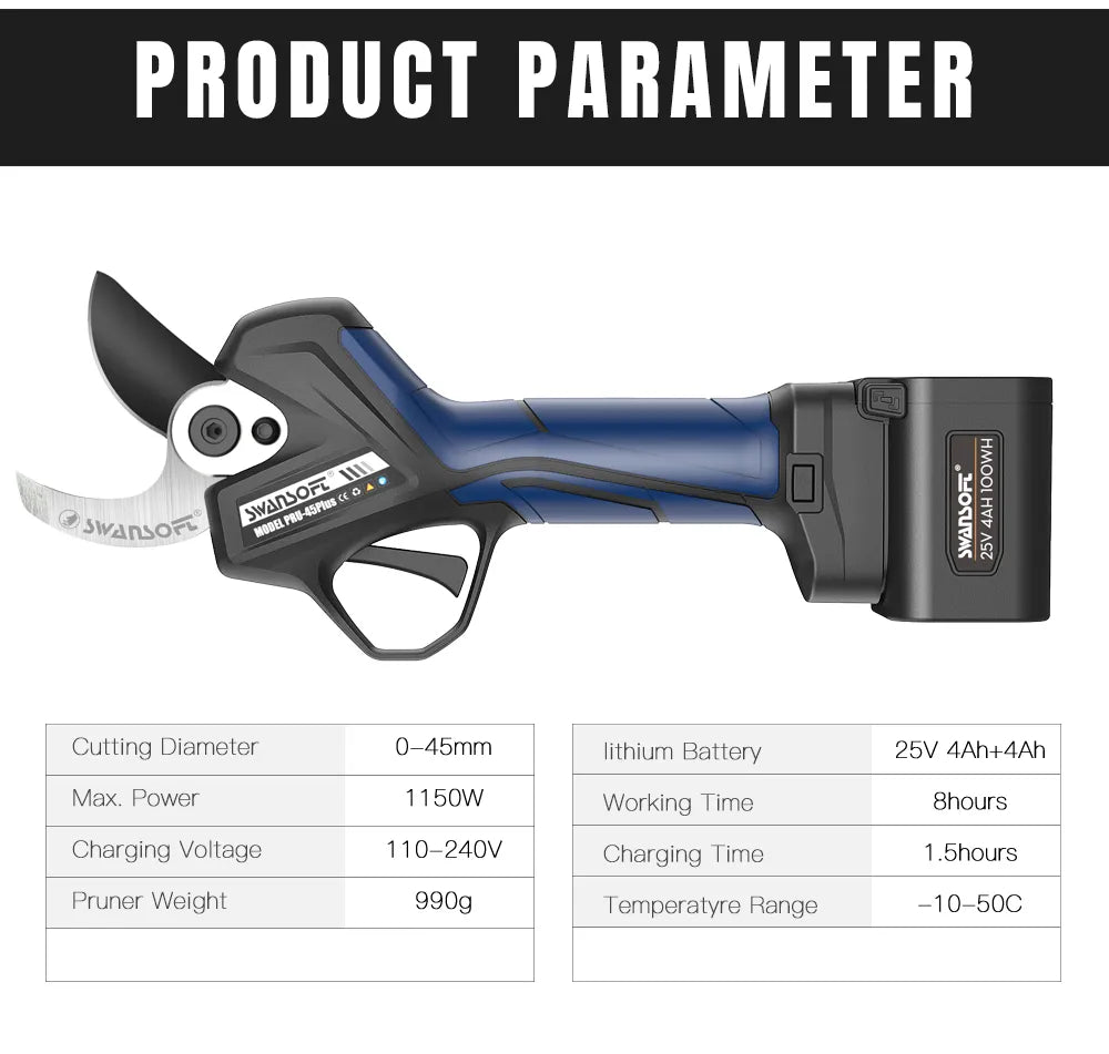 Foarfecă Electrică Profesională Swansoft PRU-45  PLUS(45mm) - Motor 1150W, Kit Rucsac, 2 Acumulatori